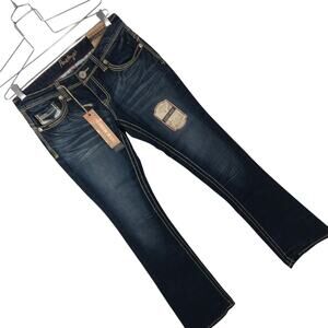 NWT! AMETHYST! BLUE DENIM LOW RISE, SLIM BOOT CONTRAST STITCHED JEANS! SZ 7